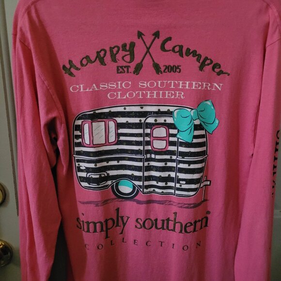Simply Southern Pink Long-Sleeved Pullover Top Happy Camper Size Medium - Picture 1 of 3